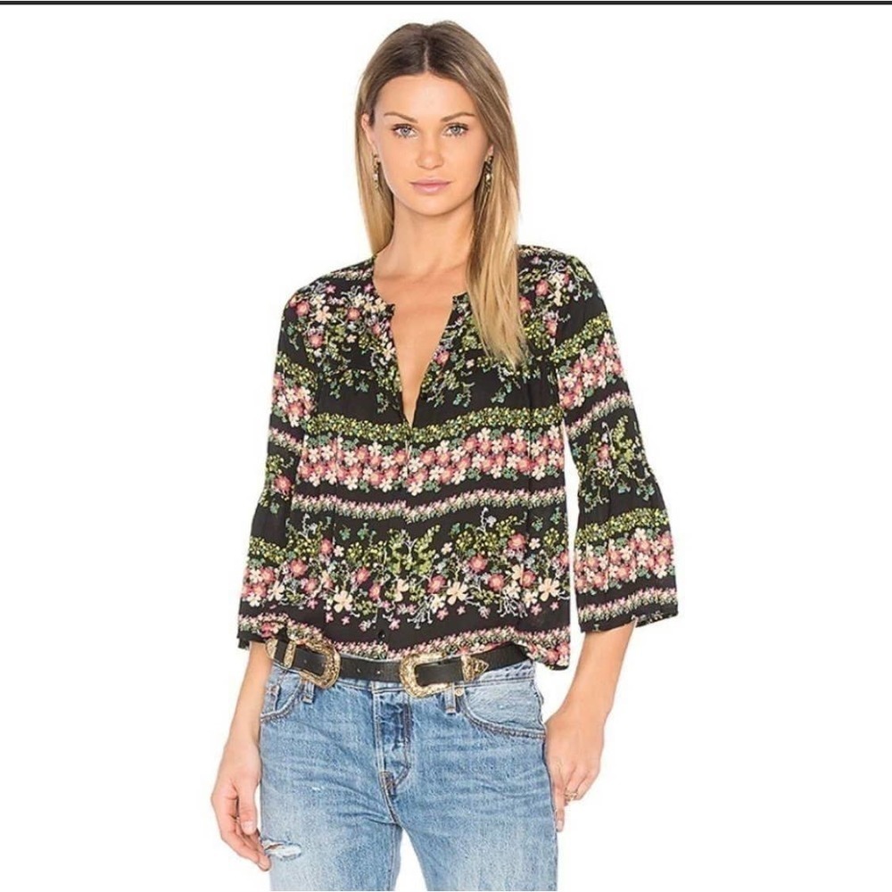 Jack BB Dakota Acerola Floral Tulip Sleeves Blouse Size Medium - Picture 3 of 8